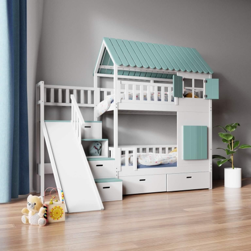 łóżko piętrowe z ślizgawką